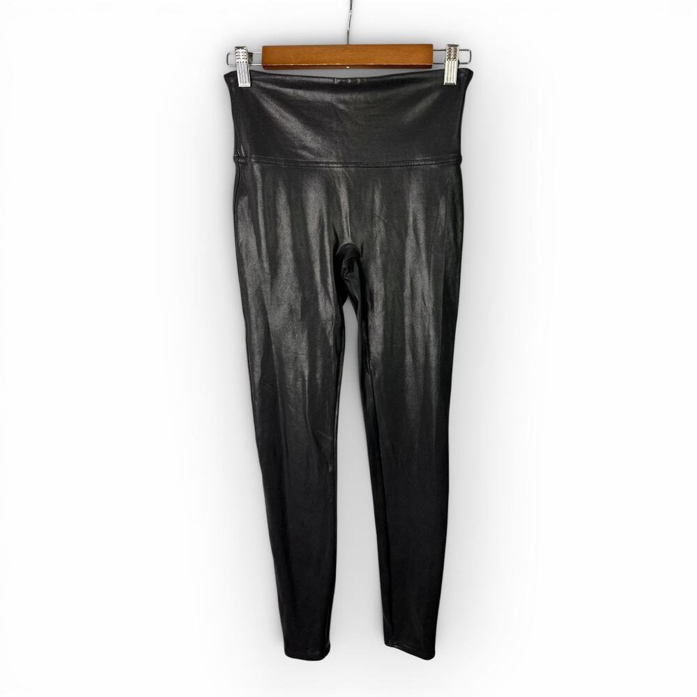 Spanx Faux Leather Leggings Womens Medium Black Shaping High Waisted Slimming